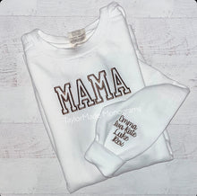 Load image into Gallery viewer, MAMA/Grandparent Comfort Colors Crewneck Sweatshirt w/ sleeve name/names.