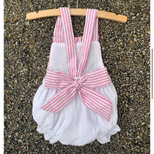 Load image into Gallery viewer, Seersucker Bow Sunsuit