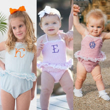 Load image into Gallery viewer, Girls One Piece Seersucker Swimsuit