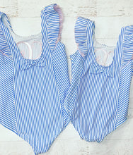 Load image into Gallery viewer, RuffleButts Blue Seersucker One Piece