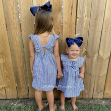 Load image into Gallery viewer, RuffleButts Navy Stripe Ruffle Dress