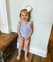 Load image into Gallery viewer, RuffleButts Blue Seersucker One Piece