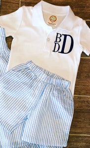 Boys Seersucker Shorts & White Polo