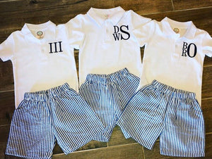 Boys Seersucker Shorts & White Polo