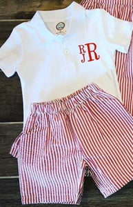 Boys Seersucker Shorts & White Polo